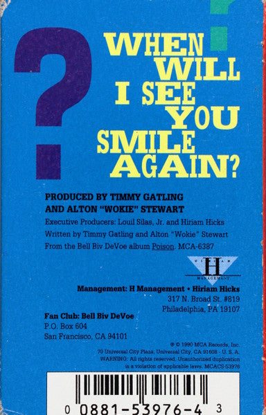 Bell Biv Devoe : When Will I See You Smile Again? (Cass, S/Sided, Single)