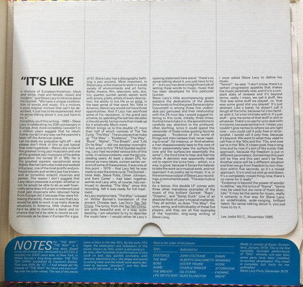 Steve Lacy Five : The Way (Box + 2xLP, Album, RE)