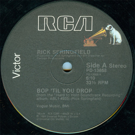 Rick Springfield : Bop 'Til You Drop / Taxi Dancing (12")