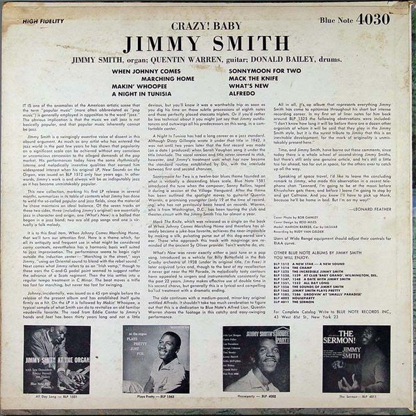 The Incredible Jimmy Smith* : Crazy! Baby (LP, Album, Mono)