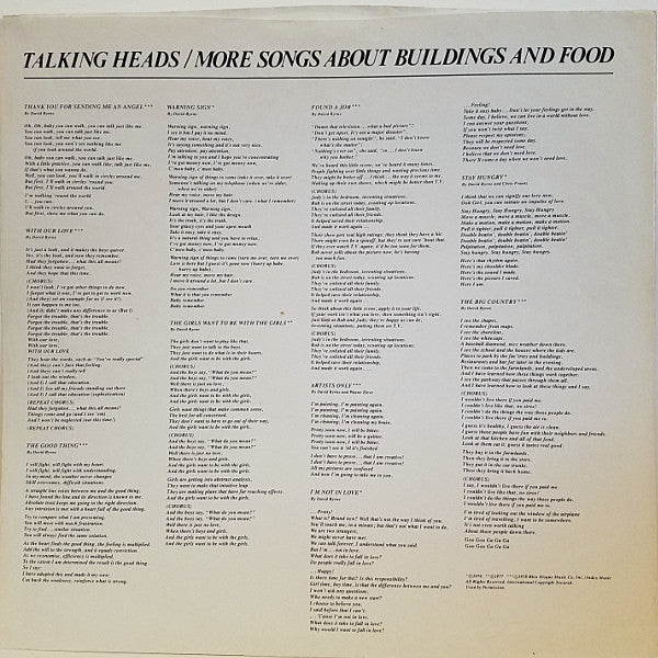 Talking Heads : More Songs About Buildings And Food (LP, Album, Jac)
