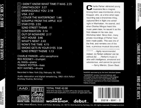 Charlie Parker : Bird At St. Nick's (CD, Album, RE, RM)