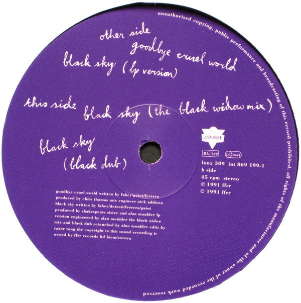 Shakespears Sister* : Goodbye Cruel World (12", Ltd)
