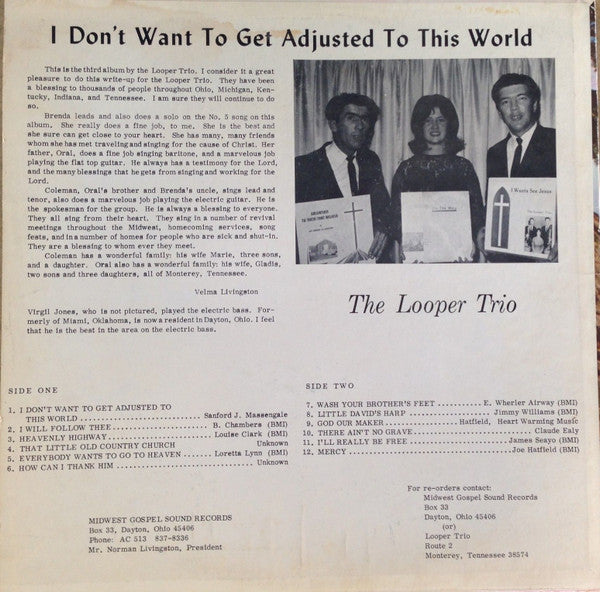 The Looper Trio : I Don't Want To Get Adjusted To This World (LP, Album, Yel)