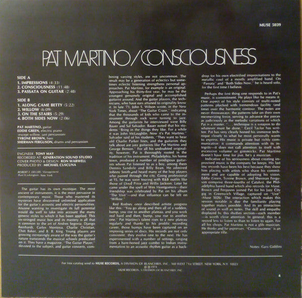 Pat Martino : Consciousness (LP, Album, RE)