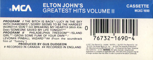 Elton John : Greatest Hits Volume II (Cass, Comp)
