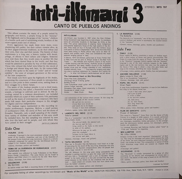 Inti-Illimani* : Inti-Illimani 3 - Canto De Pueblos Andinos (LP, Album)