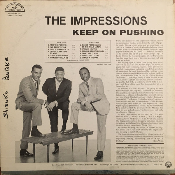 The Impressions : Keep On Pushing (LP, Album, Mono)