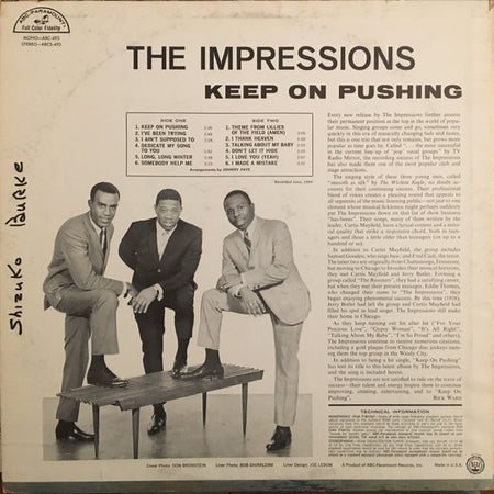 The Impressions : Keep On Pushing (LP, Album, Mono)