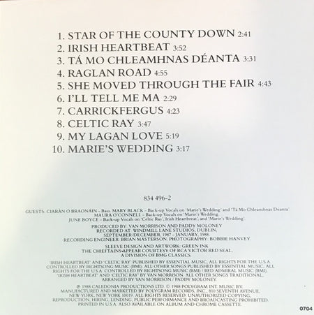 Van Morrison & The Chieftains : Irish Heartbeat (CD, Album, Club, RE)