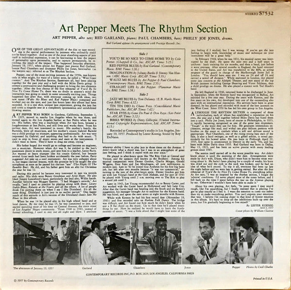 Art Pepper : Art Pepper Meets The Rhythm Section (LP, Album, RE)