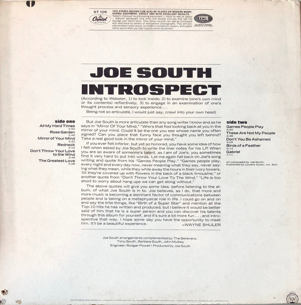 Joe South : Introspect (LP, Album, Los)