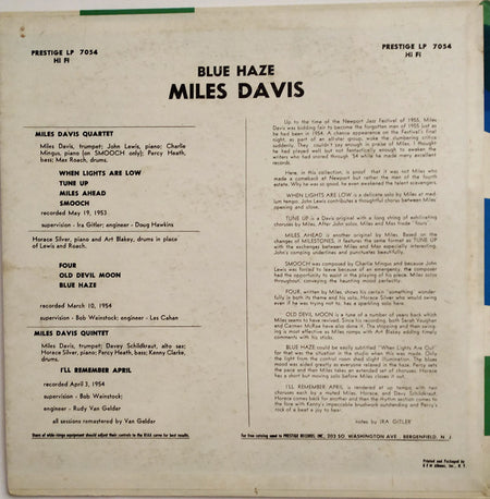 Miles Davis : Blue Haze (LP, Comp, Mono, RE, RM, RP)