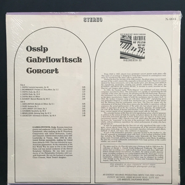 Ossip Gabrilowitsch : Ossip Gabrilowitsch Concert (LP, Comp)