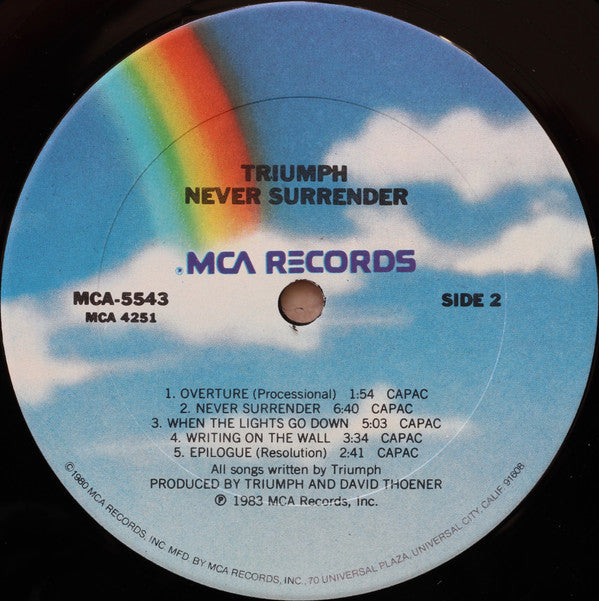 Triumph (2) : Never Surrender (LP, Album, Club, RE)