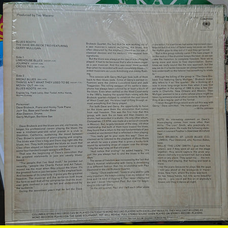 The Dave Brubeck Trio Featuring Gerry Mulligan : Blues Roots (LP, Album, Pit)