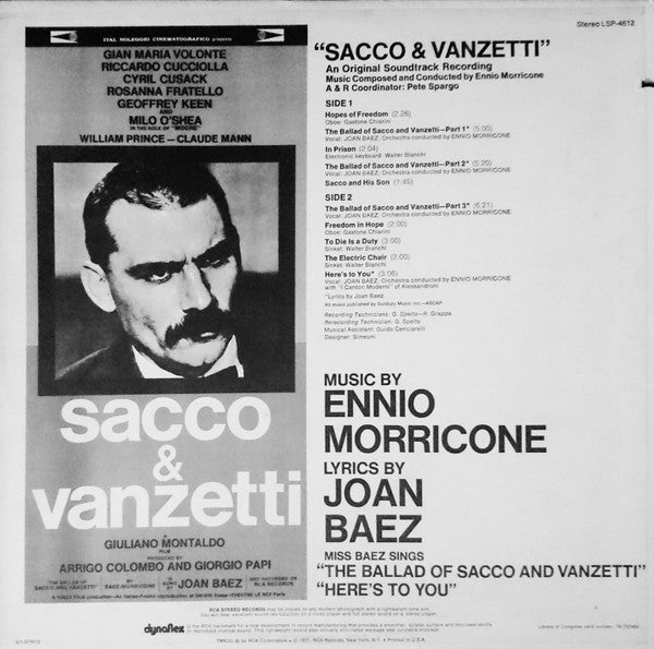 Ennio Morricone : Sacco & Vanzetti (An Original Soundtrack Recording) (LP, Album, Roc)
