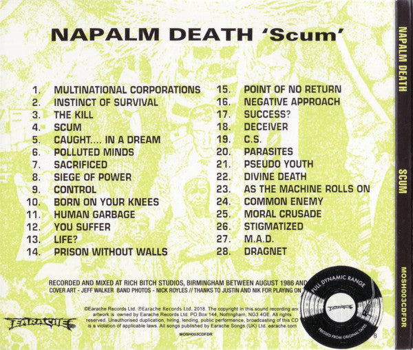 Napalm Death : Scum (CD, Album, RE, RM, Dig)