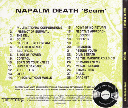 Napalm Death : Scum (CD, Album, RE, RM, Dig)