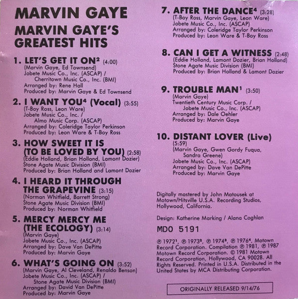 Marvin Gaye : Marvin Gaye's Greatest Hits (CD, Comp, Club, SRC)