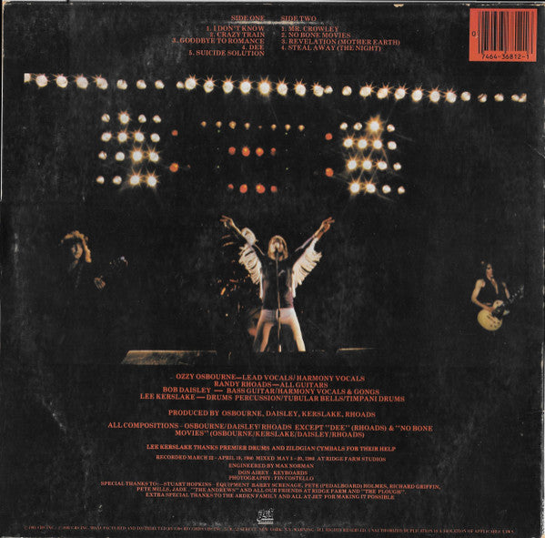 Ozzy Osbourne : Blizzard Of Ozz (LP, Album, Car)