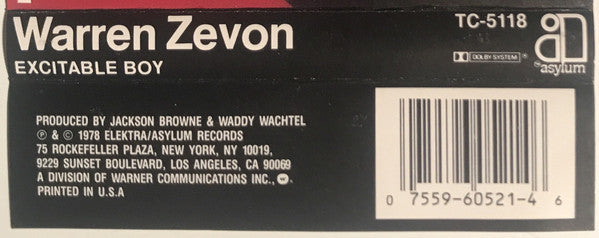 Warren Zevon : Excitable Boy (Cass, Album, RE, SR,)