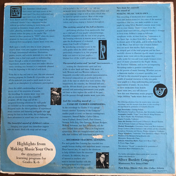 Otto Luening, Igor Stravinsky, Arcangelo Corelli, Juan Del Encina, Modest Mussorgsky, Franz Schubert, Johann Sebastian Bach : Highlights From Making Music Your Own (LP)