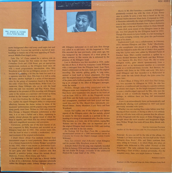 Ella Fitzgerald : Ella Fitzgerald Sings The Duke Ellington Song Book, Volume One (2xLP, Album, Mono)