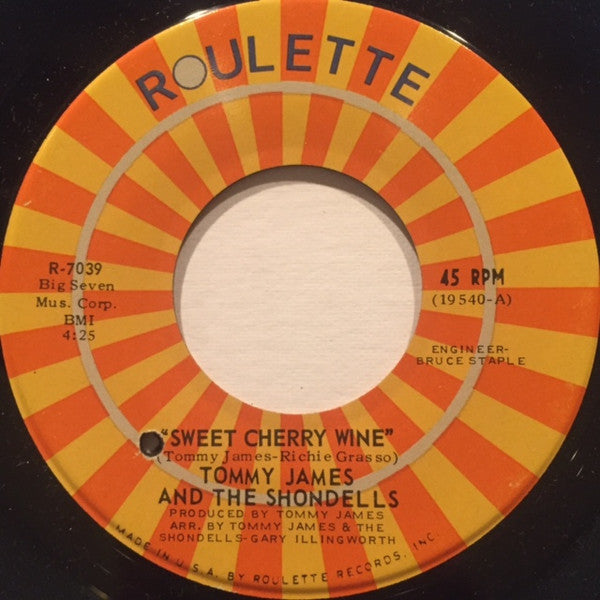 Tommy James & The Shondells : Sweet Cherry Wine / Breakaway (7", Single)