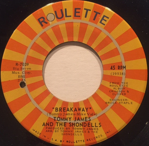 Tommy James & The Shondells : Sweet Cherry Wine / Breakaway (7", Single)