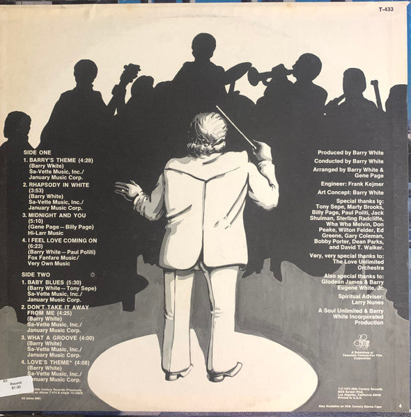 Love Unlimited Orchestra : Rhapsody In White (LP, Album, Ter)