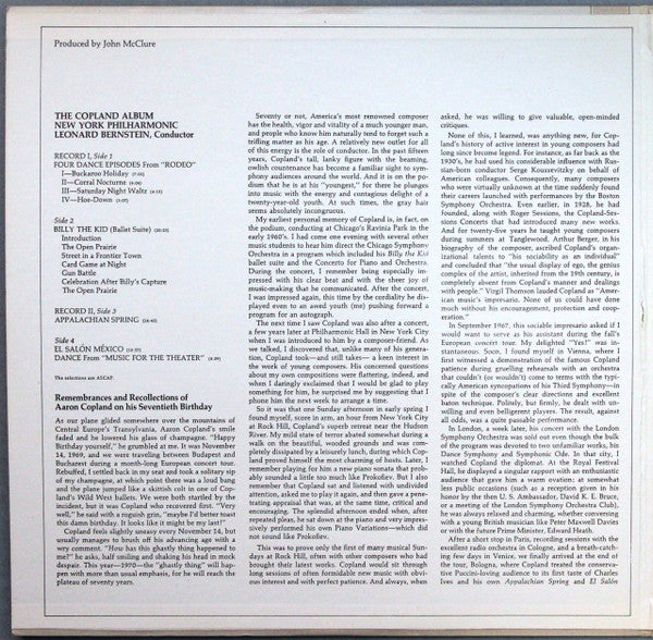 Copland* - Leonard Bernstein, New York Philharmonic : The Copland Album  (Appalachian Spring / Billy The Kid / El Salón México / Rodeo) (2xLP)