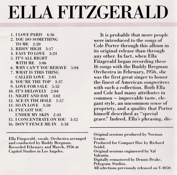 Ella Fitzgerald : The Cole Porter Songbook Volume Two (CD, Album, RE, RM)