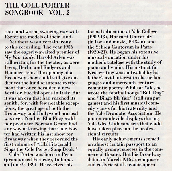 Ella Fitzgerald : The Cole Porter Songbook Volume Two (CD, Album, RE, RM)