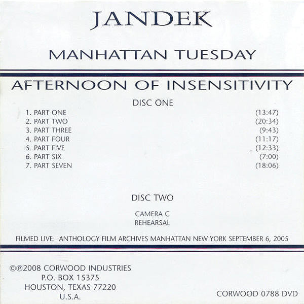 Jandek : Manhattan Tuesday (2xDVD-V)