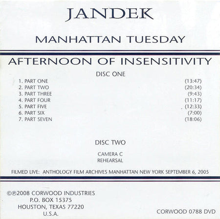 Jandek : Manhattan Tuesday (2xDVD-V)
