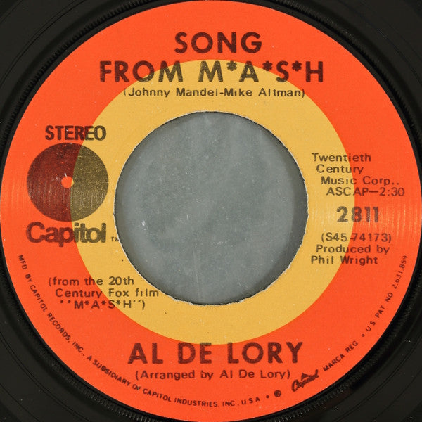 Al De Lory : Song From M*A*S*H (7", Scr)