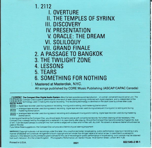 Rush : 2112 (CD, Album, RE, PDO)