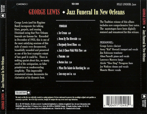 George Lewis (2) : Jazz Funeral In New Orleans (CD, Album, RE, RM)
