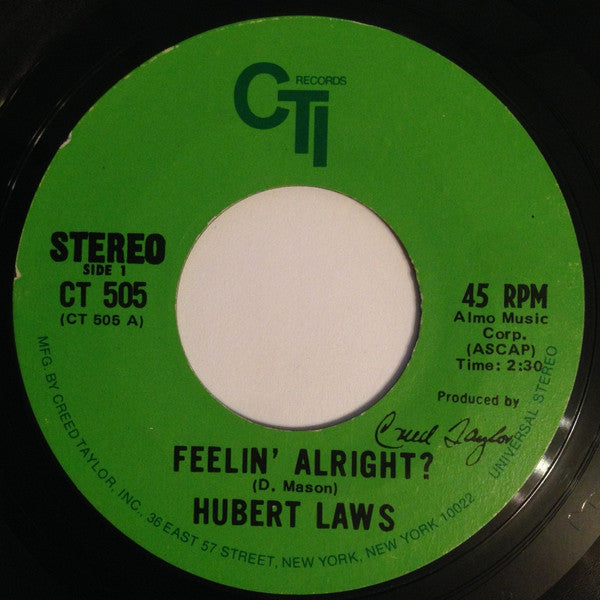 Hubert Laws : Feelin' Alright (7", Styrene)