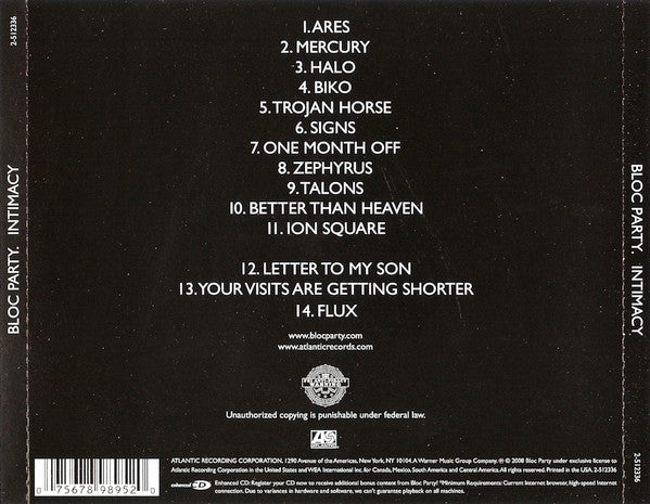 Bloc Party : Intimacy (CD, Album, Enh)
