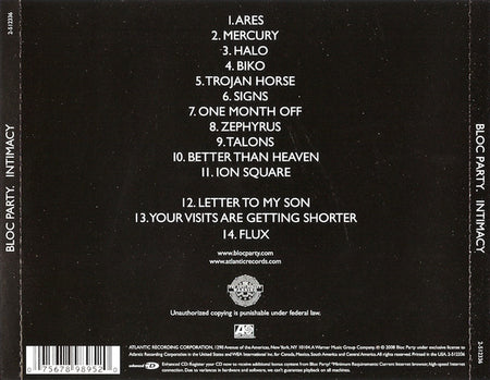 Bloc Party : Intimacy (CD, Album, Enh)