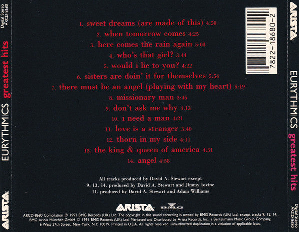 Eurythmics : Greatest Hits (CD, Comp, RE)