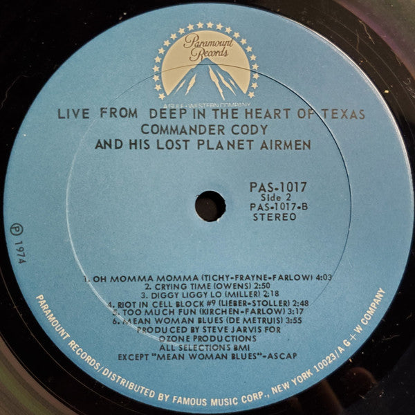 Commander Cody And His Lost Planet Airmen : Live From Deep In The Heart Of Texas (LP, Album)