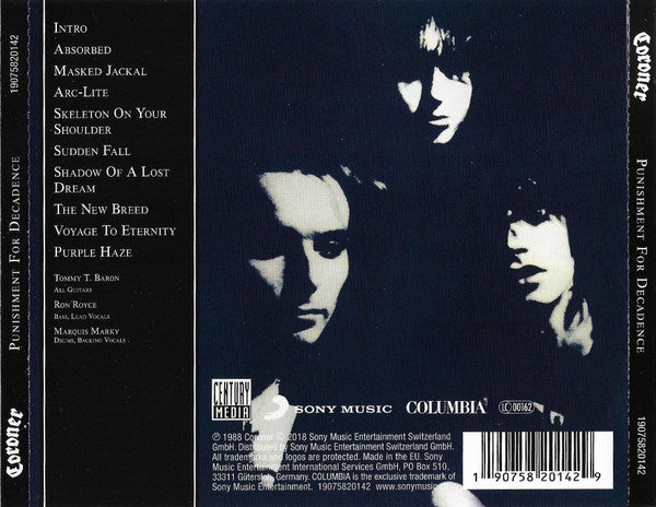 Coroner : Punishment For Decadence (CD, Album, RE, RM)