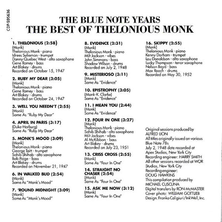 Thelonious Monk : The Best Of Thelonious Monk (CD, Comp, Club)