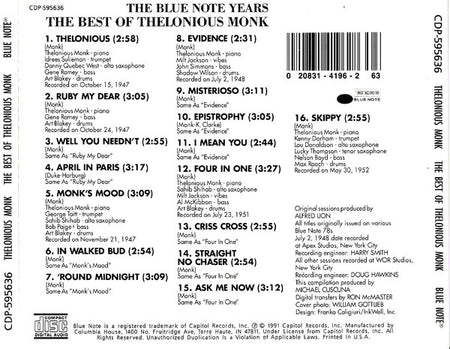 Thelonious Monk : The Best Of Thelonious Monk (CD, Comp, Club)