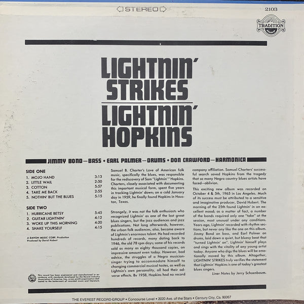 Lightnin' Hopkins : Lightnin' Strikes (LP, Album, RE)