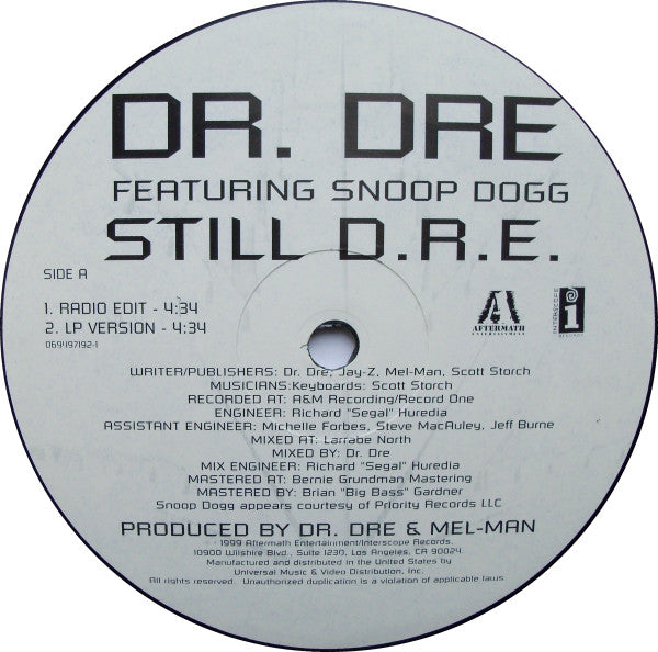 Dr. Dre Featuring Snoop Dogg : Still D.R.E. (12")