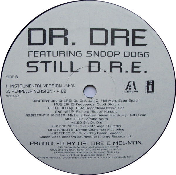 Dr. Dre Featuring Snoop Dogg : Still D.R.E. (12")